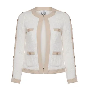 White Tweed Short Jacket with Beige Trim