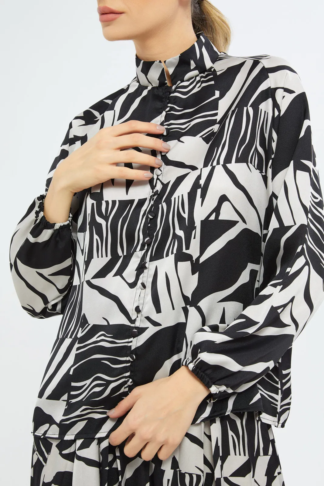 Women Black And White Printed Blouse