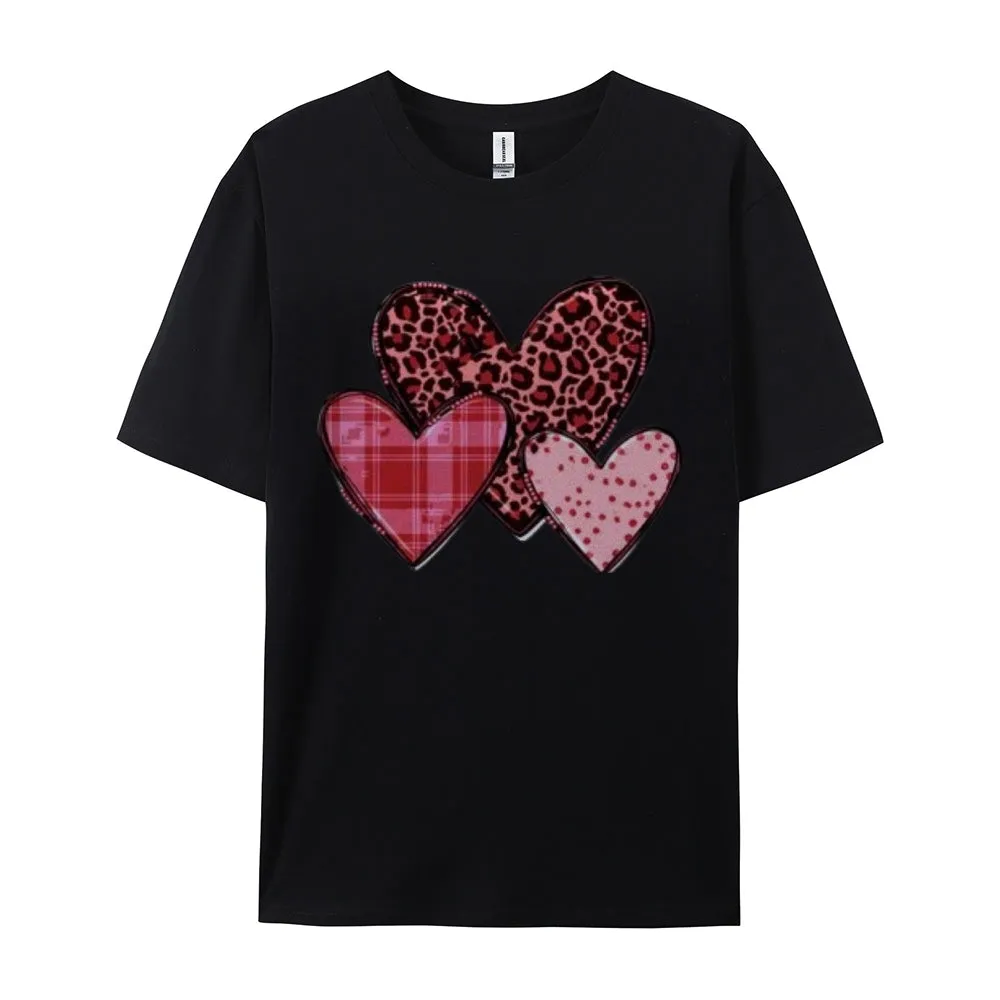 Women Love Leopard Heart Valentine's Day Print Graphic T-shirt