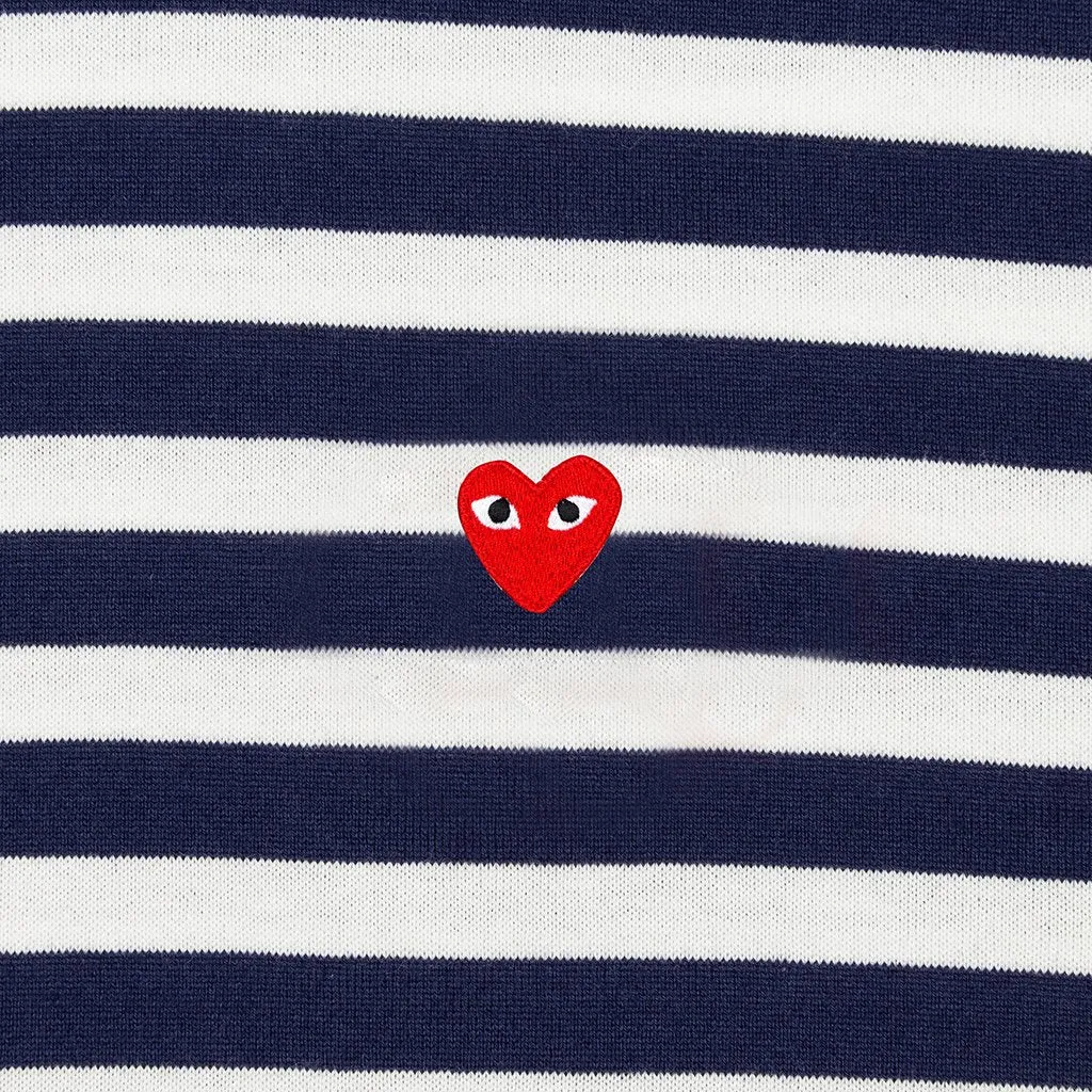 Women's Little Red Heart Striped T-Shirt - Navy/White