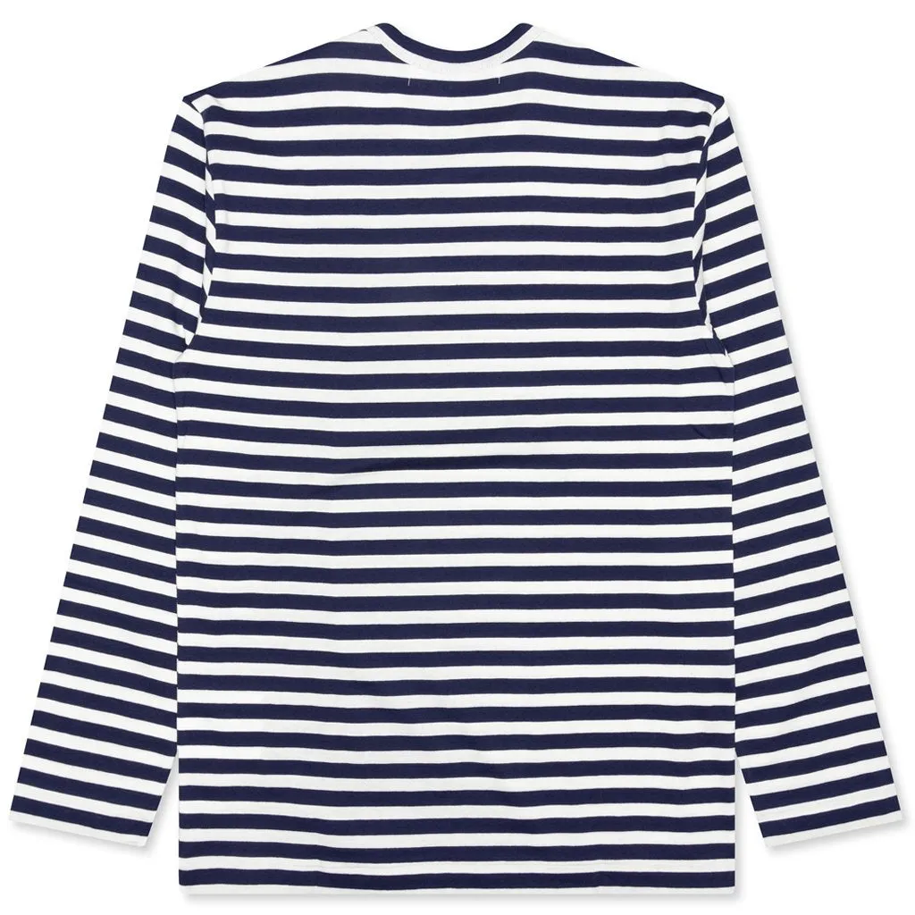 Women's Little Red Heart Striped T-Shirt - Navy/White