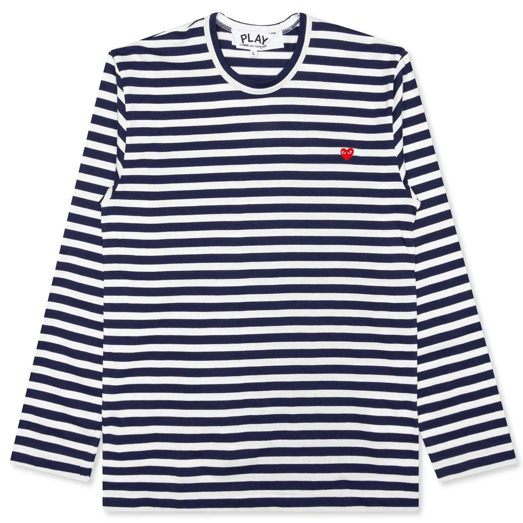 Women's Little Red Heart Striped T-Shirt - Navy/White