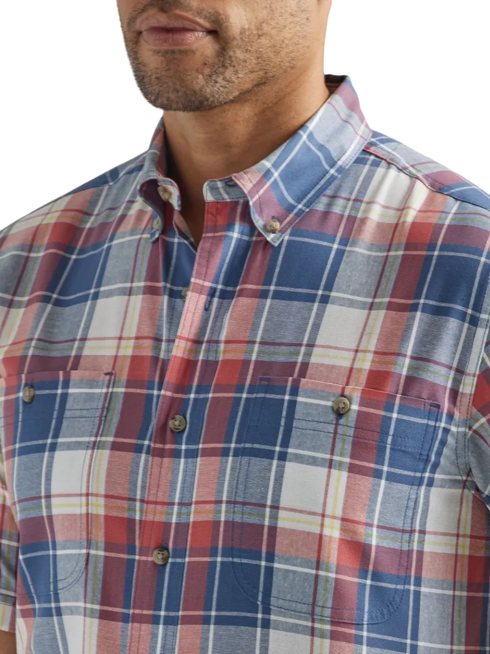 Wrangler Men's Wear Short Sleeve Plaid Button-Down Shirt - Big