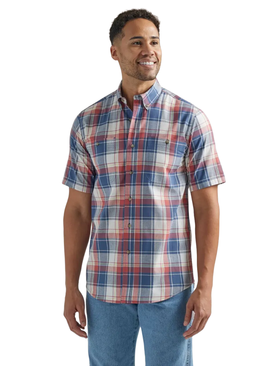 Wrangler Men's Wear Short Sleeve Plaid Button-Down Shirt - Big